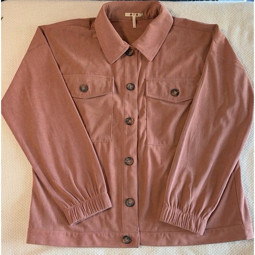 Three Dots Women’s Mauve Corduroy Button-Down Shacket - Size Large
